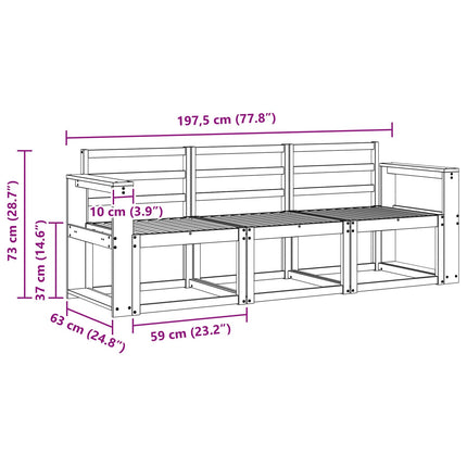 Utomhussoffset 3 pcs Vit 197,5 x 63 x 73 cm Massivt Akaciaträ