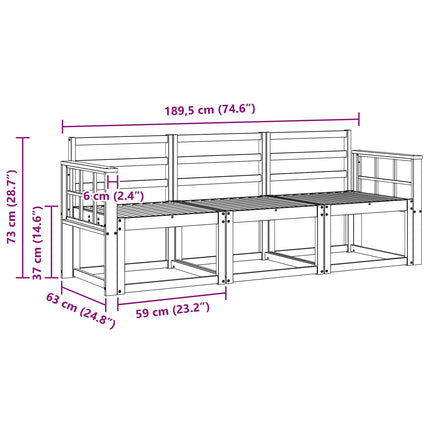 Utomhussoffset 3 pcs Vit 189,5 x 63 x 73 cm Massivt Akaciaträ