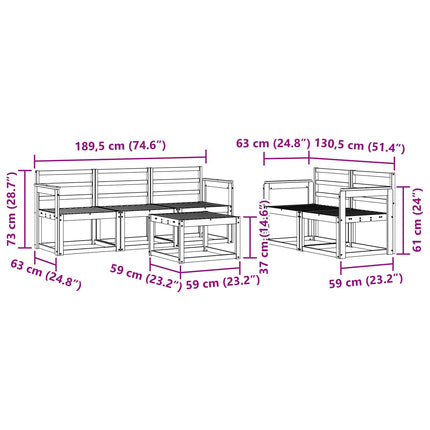 Utomhussoffset 6 pcs Vit 59 x 59 x 37 cm Massivt Akaciaträ