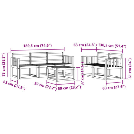 Utomhussoffset 6 pcs Vit 59 x 59 x 37 cm Massivt Akaciaträ