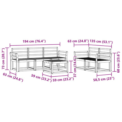 Utomhussoffset 6 pcs Vit 59 x 59 x 37 cm Massivt Akaciaträ