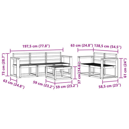 Utomhussoffset 6 pcs Vit 59 x 59 x 37 cm Massivt Akaciaträ
