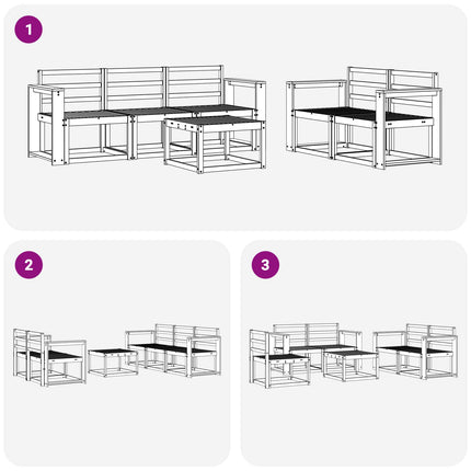 Utomhussoffset 6 pcs Vit 59 x 59 x 37 cm Massivt Akaciaträ