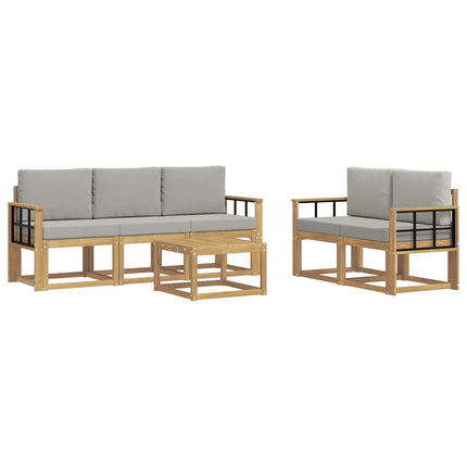 Utomhussoffset 6 pcs Vit och ljusgrå 59 x 59 x 37 cm Polyester