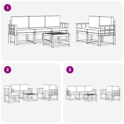 Utomhussoffset 6 pcs Vit och ljusgrå 59 x 59 x 37 cm Polyester