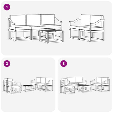 Utomhussoffset 6 pcs Vit och ljusgrå 59 x 59 x 37 cm Polyester
