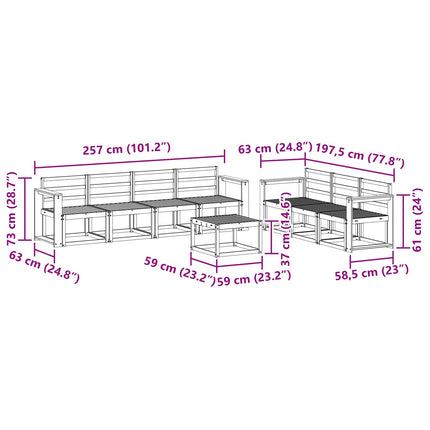 Utomhussoffset 8 pcs Vit 59 x 59 x 37 cm Massivt Akaciaträ