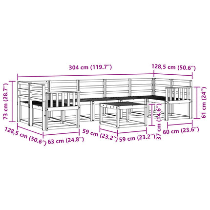 Utomhussoffset 8 pcs Vit 59 x 59 x 37 cm Massivt Akaciaträ