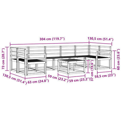 Utomhussoffset 8 pcs Vit 59 x 59 x 37 cm Massivt Akaciaträ