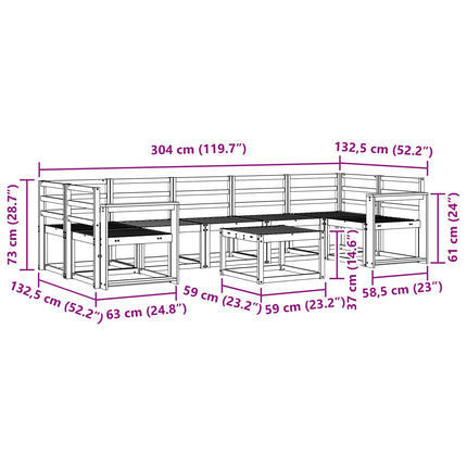 Utomhussoffset 8 pcs Vit 59 x 59 x 37 cm Massivt Akaciaträ