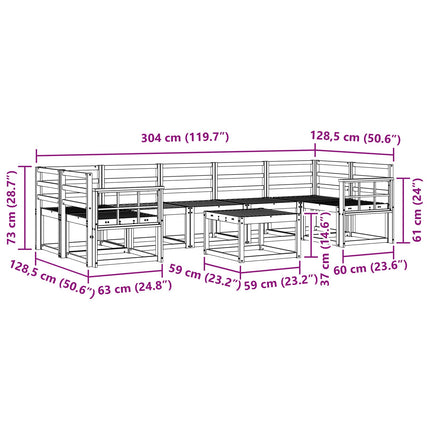 Utomhussoffset 8 pcs Vit 59 x 59 x 37 cm Massivt Akaciaträ