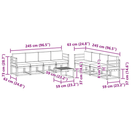 Utomhussoffset 9 pcs Vit och ljusgrå 59 x 59 x 37 cm Polyester