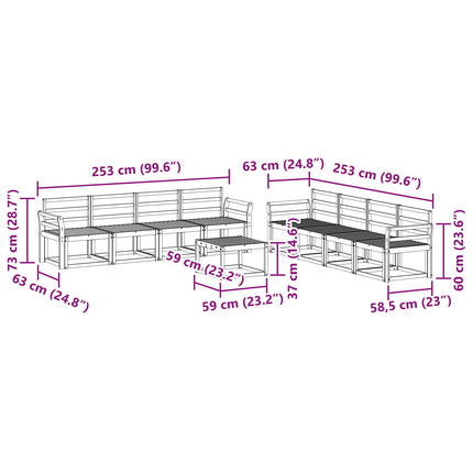 Utomhussoffset 9 pcs Vit 59 x 59 x 37 cm Massivt Akaciaträ