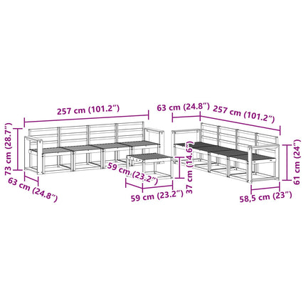 Utomhussoffset 9 pcs Vit 59 x 59 x 37 cm Massivt Akaciaträ