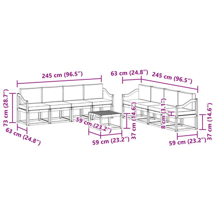 Utomhussoffset 9 pcs Vit och ljusgrå 59 x 59 x 37 cm Polyester