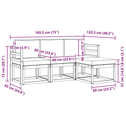 Utomhussoffset 4 pcs Vit och ljusgrå 185,5 x 122,5 x 73 cm