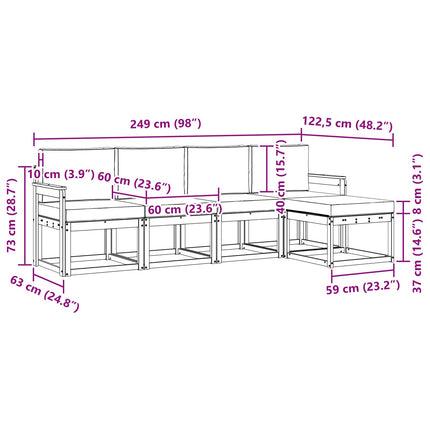 Utomhussoffset 5 pcs Vit och ljusgrå 249 x 122,5 x 73 cm