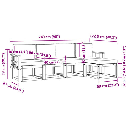 Utomhussoffset 5 pcs Vit och ljusgrå 249 x 122,5 x 73 cm