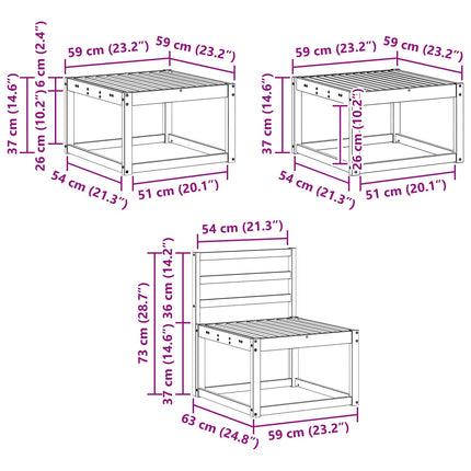 Utomhussoffset 6 pcs Vit 59 x 59 x 37 cm Massivt Akaciaträ