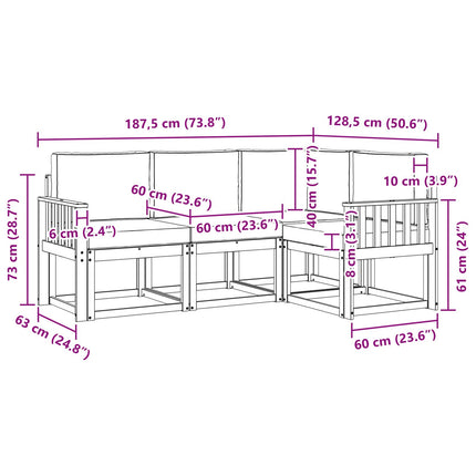 Utomhussoffset 4 pcs Vit och ljusgrå 187,5 x 128,5 x 73 cm