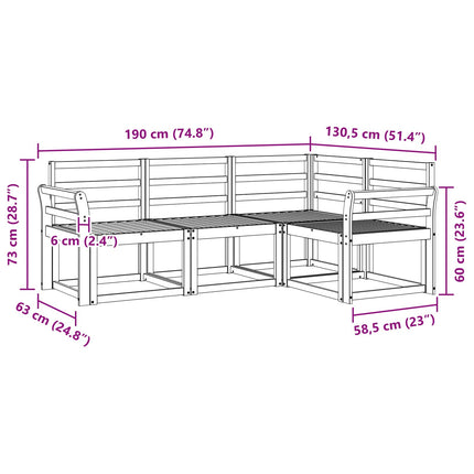 Utomhussoffset 4 pcs Vit 190 x 130,5 x 73 cm Massivt Akaciaträ