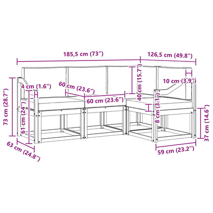 Utomhussoffset 4 pcs Vit och ljusgrå 185,5 x 126,5 x 73 cm