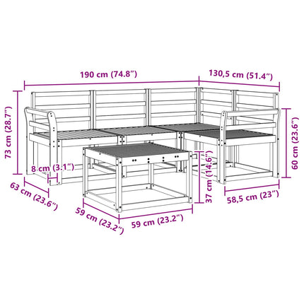Utomhussoffset 5 pcs Vit 59 x 59 x 37 cm Massivt Akaciaträ