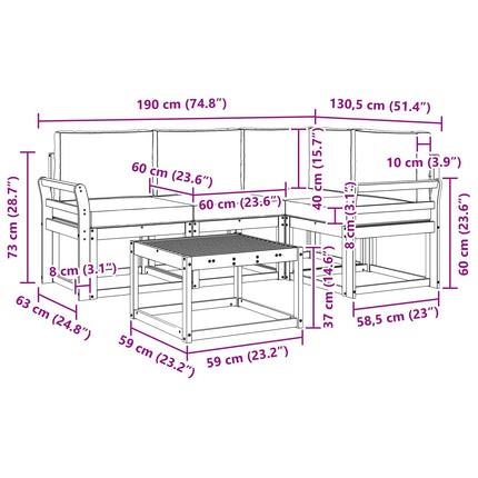 Utomhussoffset 5 pcs Vit och ljusgrå 59 x 59 x 37 cm Polyester