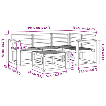 Utomhussoffset 5 pcs Vit 59 x 59 x 37 cm Massivt Akaciaträ