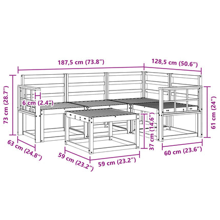 Utomhussoffset 5 pcs Vit 59 x 59 x 37 cm Massivt Akaciaträ