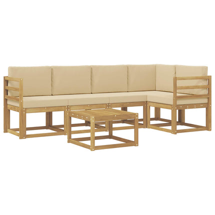 Utomhussoffset med kudde 6 pcs Vit och Beige Massivt Akaciaträ