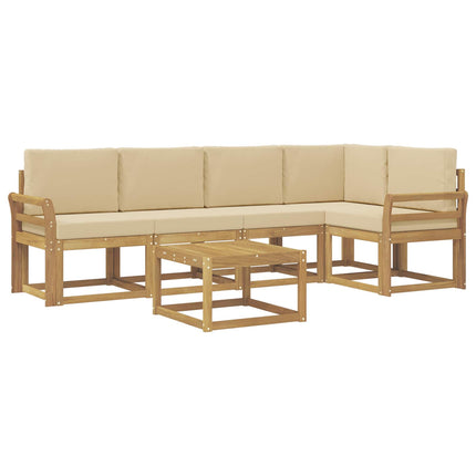 Utomhussoffset 6 st Vit och Beige Massivt Akaciaträ