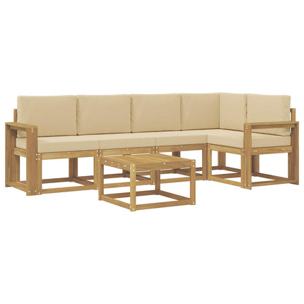 Utomhussoffset 6 st Vit och Beige Massivt Akaciaträ