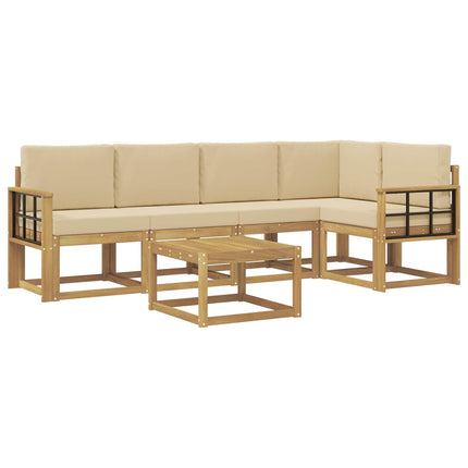 Utomhussoffset med kudde 6 pcs Vit och Beige Massivt Akaciaträ
