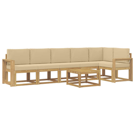 Utomhussoffset med kudde 7 pcs Vit och Beige Polyester