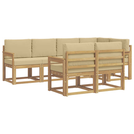 Utomhussoffset med kudde 7 pcs Vit och Beige Polyester