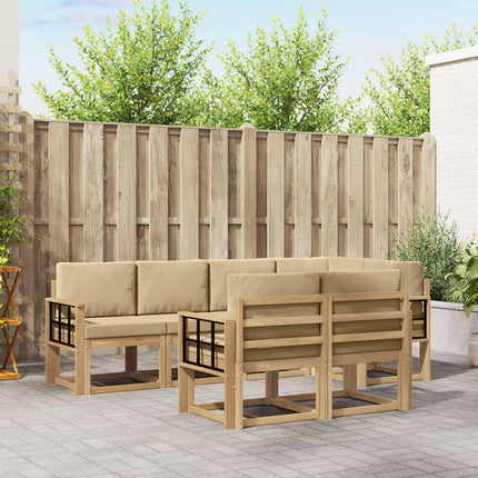 Utomhussoffset med kudde 7 pcs Vit och Beige Polyester