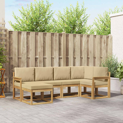 Utomhussoffset med kudde 6 pcs Vit och Beige Polyester