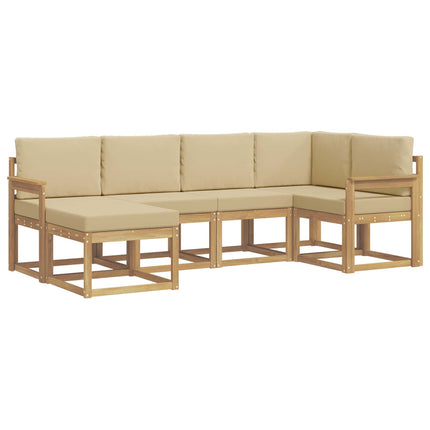 Utomhussoffset med kudde 6 pcs Vit och Beige Polyester