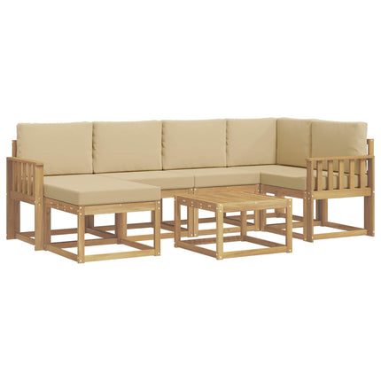 Utomhussoffset med kudde 7 pcs Vit och Beige Massivt Akaciaträ