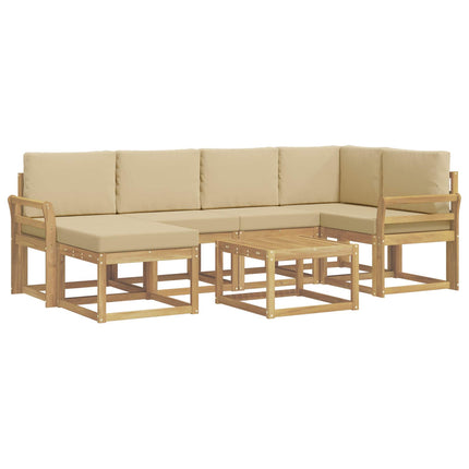 Utomhussoffset med kudde 7 pcs Vit och Beige Massivt Akaciaträ