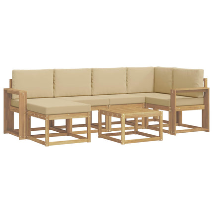 Utomhussoffset 7 st Vit och Beige Massivt Akaciaträ