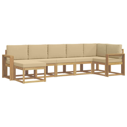 Utomhussoffset med kudde 7 pcs Vit och Beige Polyester