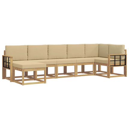 Utomhussoffset med kudde 7 pcs Vit och Beige Polyester