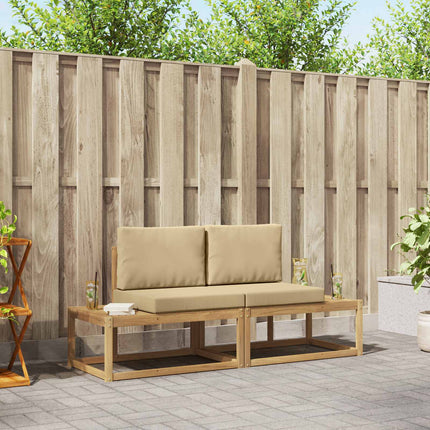 Utomhussoffset med kudde 2 pcs Vit och Beige Polyester