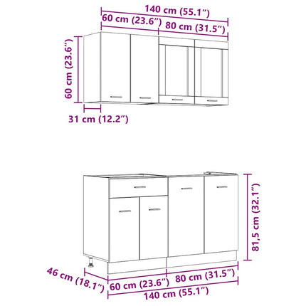 Köksenhet Lyon 4 pcs Rökt ek Konstruerat trä