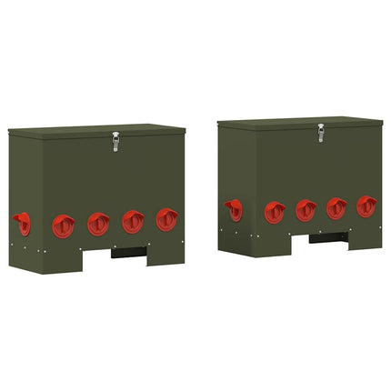 Hönsfodertråg 2 pcs Olivgrön 60,5 x 29 x 51 cm Kallvalsat Stål