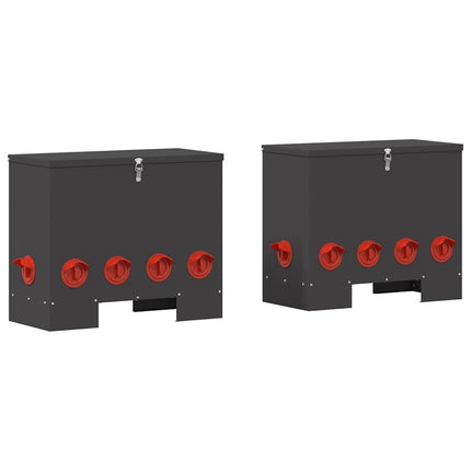 Hönsfodertråg 2 pcs Svart 60,5 x 29 x 51 cm Kallvalsat Stål