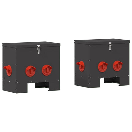 Hönsfodertråg 2 pcs Svart 40,5 x 25 x 38 cm Kallvalsat Stål