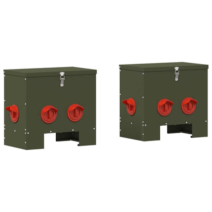Hönsfodertråg 2 pcs Olivgrön 40,5 x 25 x 38 cm Kallvalsat Stål